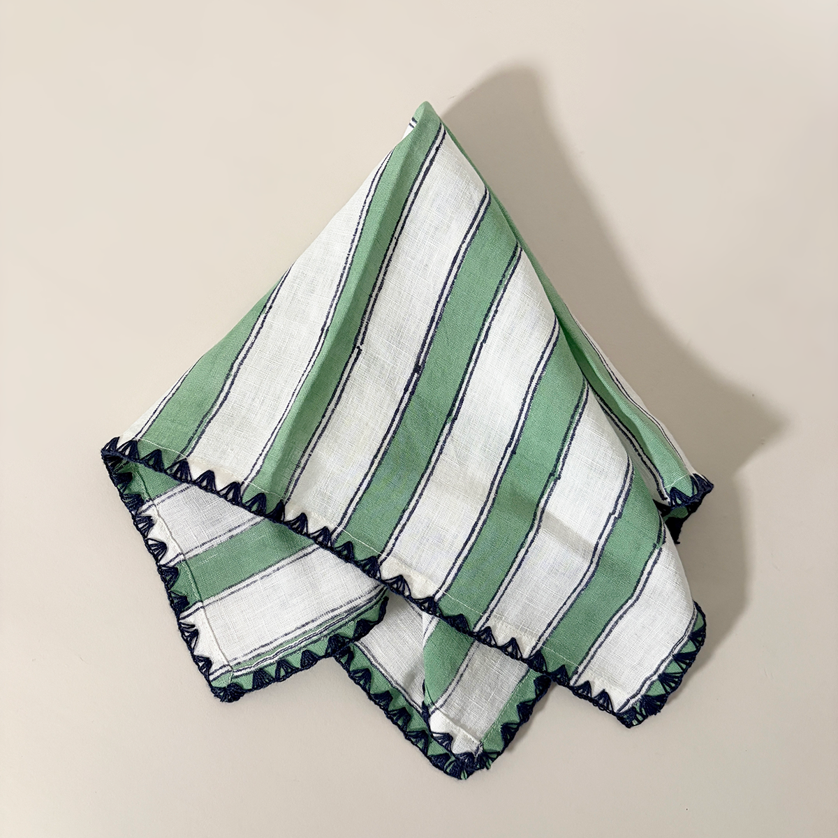 Block Print Striped Linen Napkins, Set of 2
