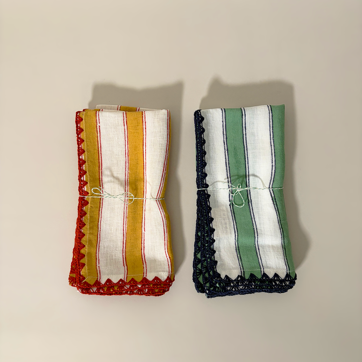 Block Print Striped Linen Napkins, Set of 2