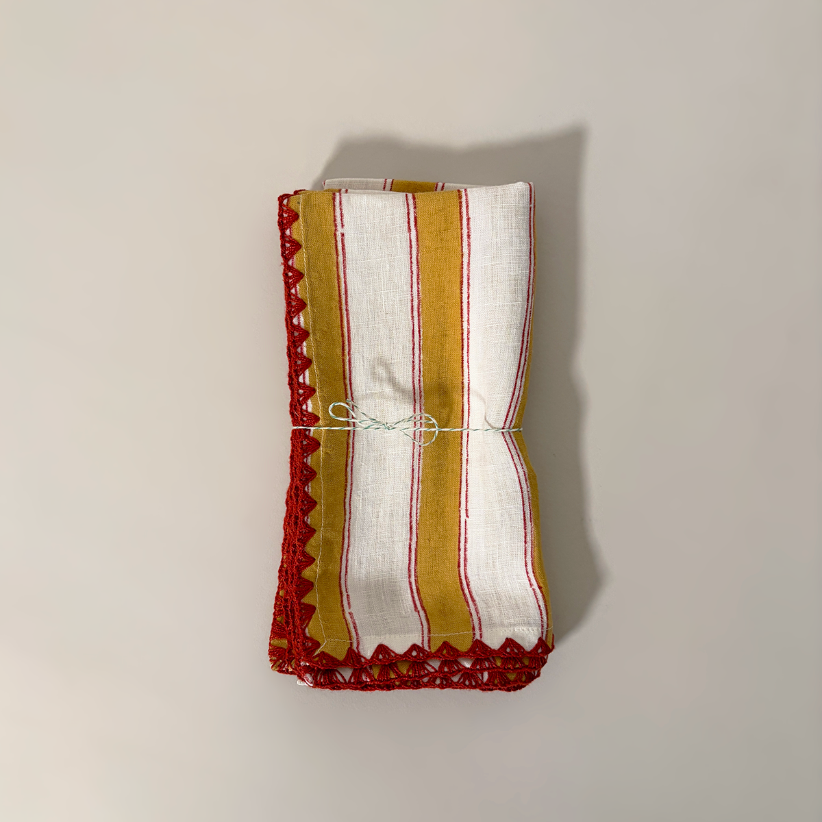 Block Print Striped Linen Napkins, Set of 2