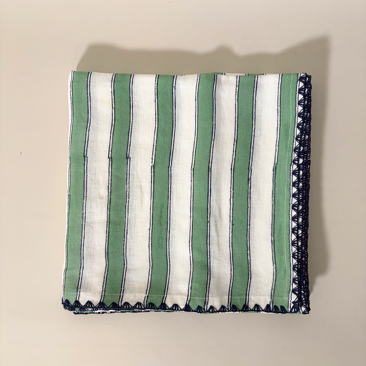 Block Print Striped Linen Tablecloth