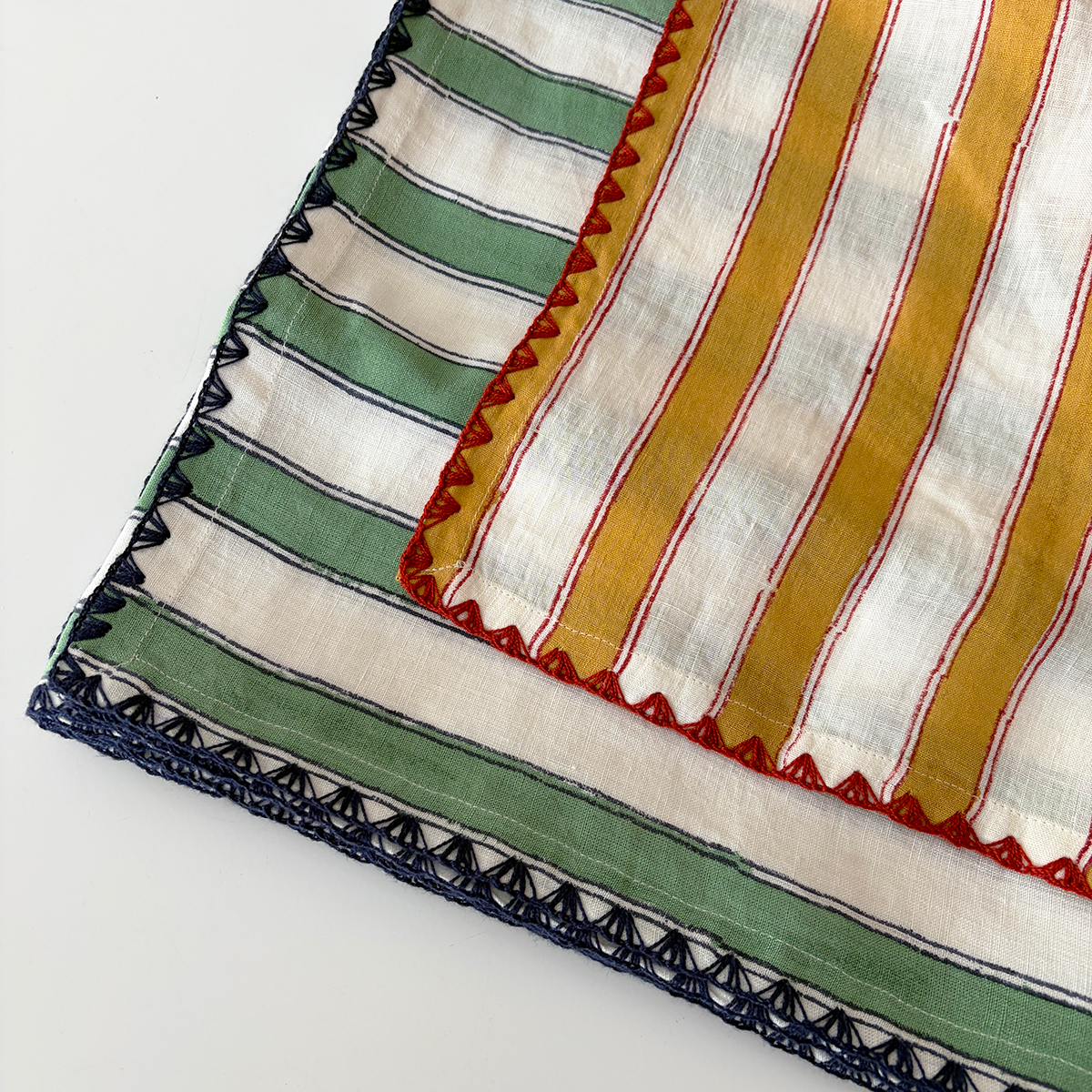 Block Print Striped Linen Tablecloth