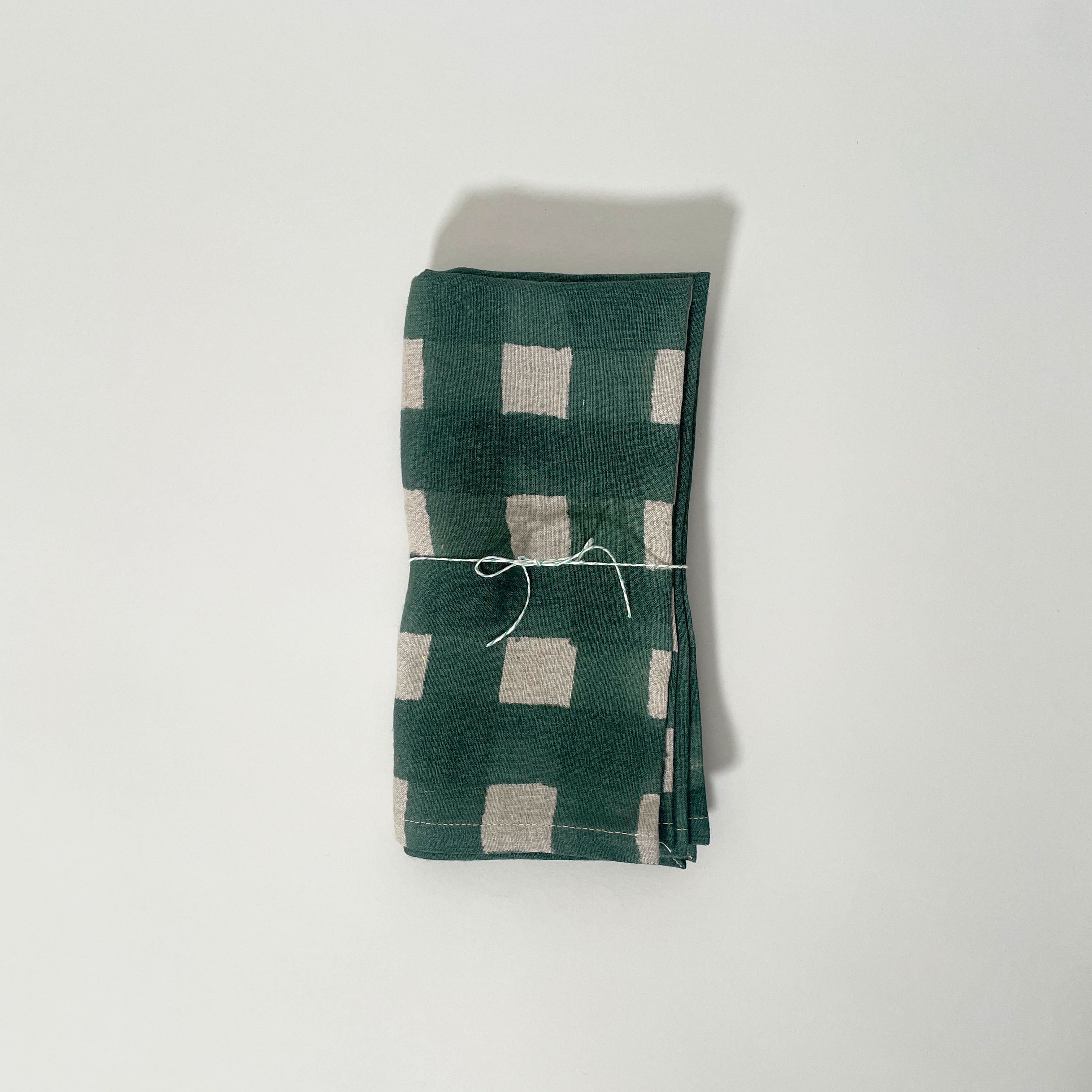 Block Print Gingham Linen Napkins, Set of 2