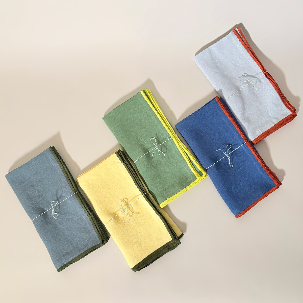 Lemon Contrast Hemmed Linen Napkins, Set of 2