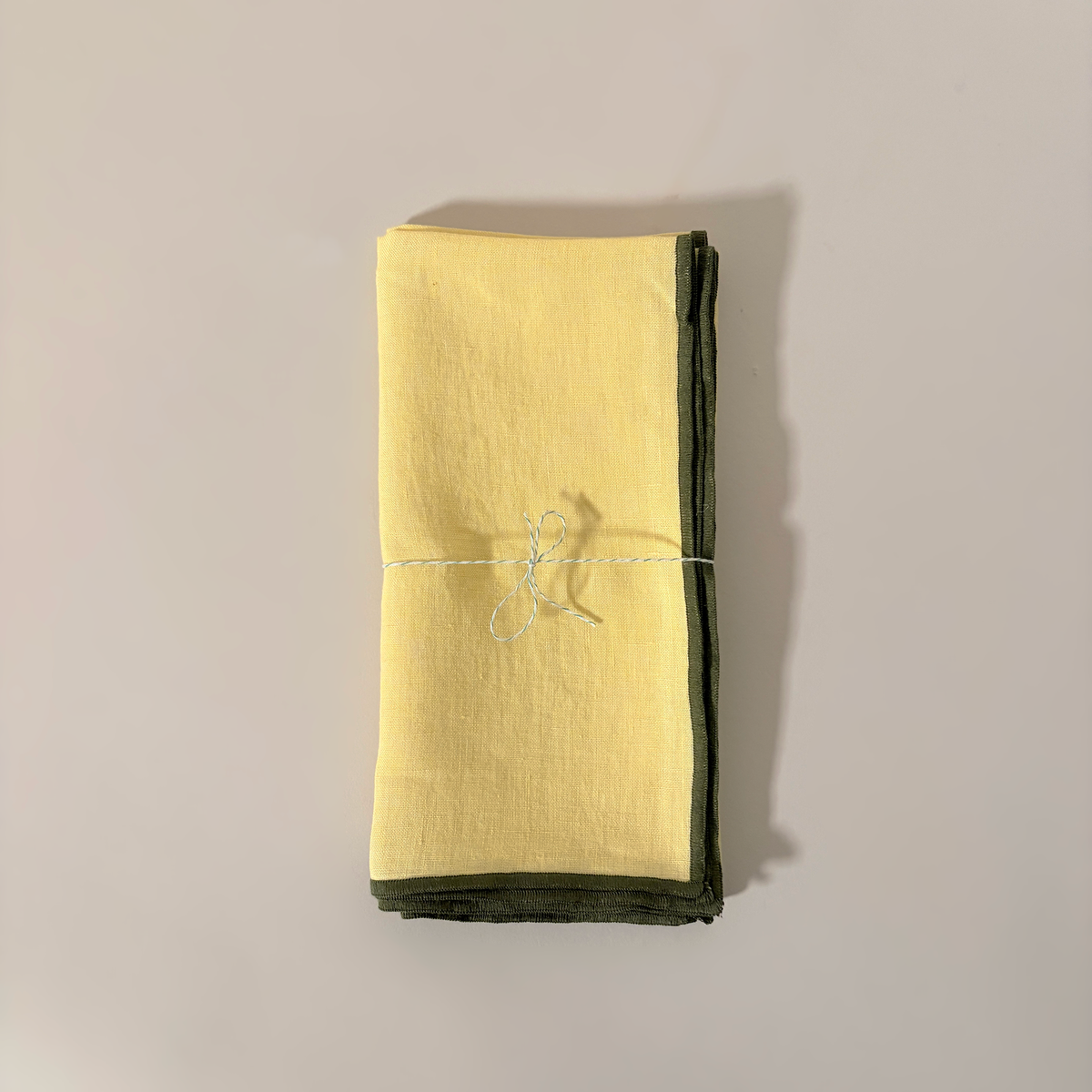 Lemon Contrast Hemmed Linen Napkins, Set of 2