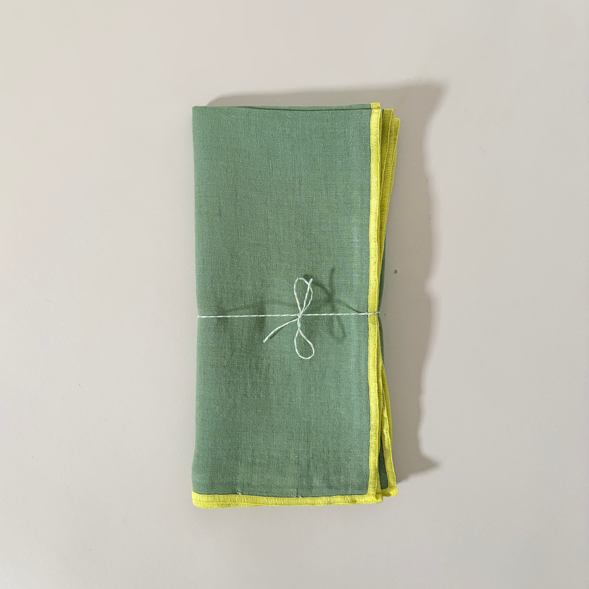 Retro Green Contrast Hemmed Linen Napkins, Set of 2