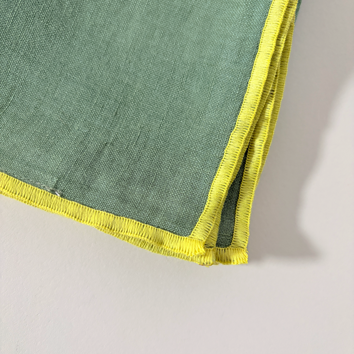 Retro Green Contrast Hemmed Linen Napkins, Set of 2