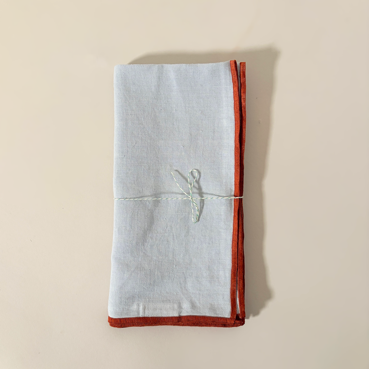 Sky Contrast Hemmed Linen Napkins, Set of 2