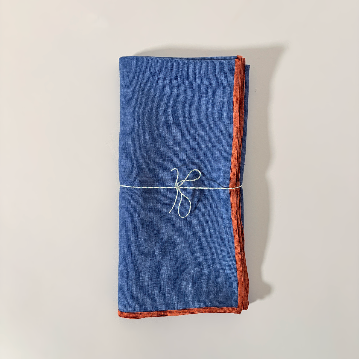 Vintage Blue Contrast Hemmed Linen Napkins, Set of 2