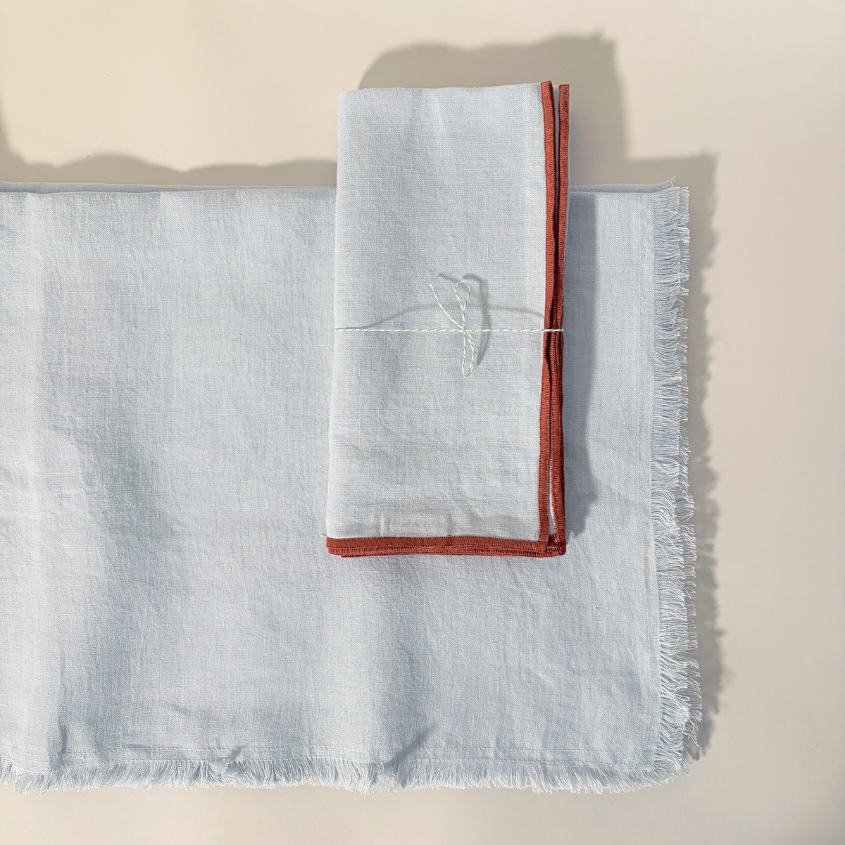 Sky Contrast Hemmed Linen Napkins, Set of 2