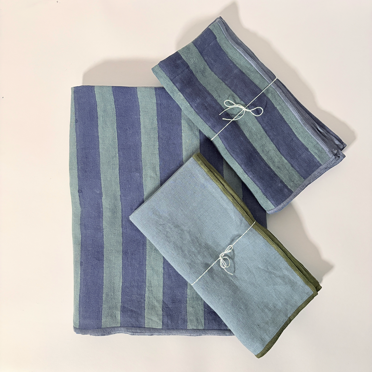 Block Print Striped Linen Tablecloth