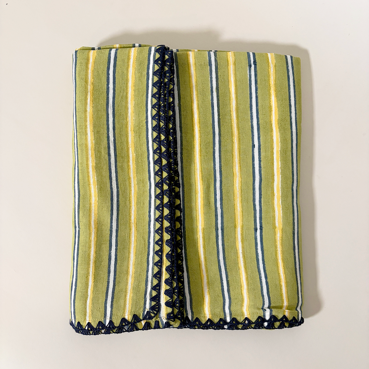 Striped Block Printed Tablecloth