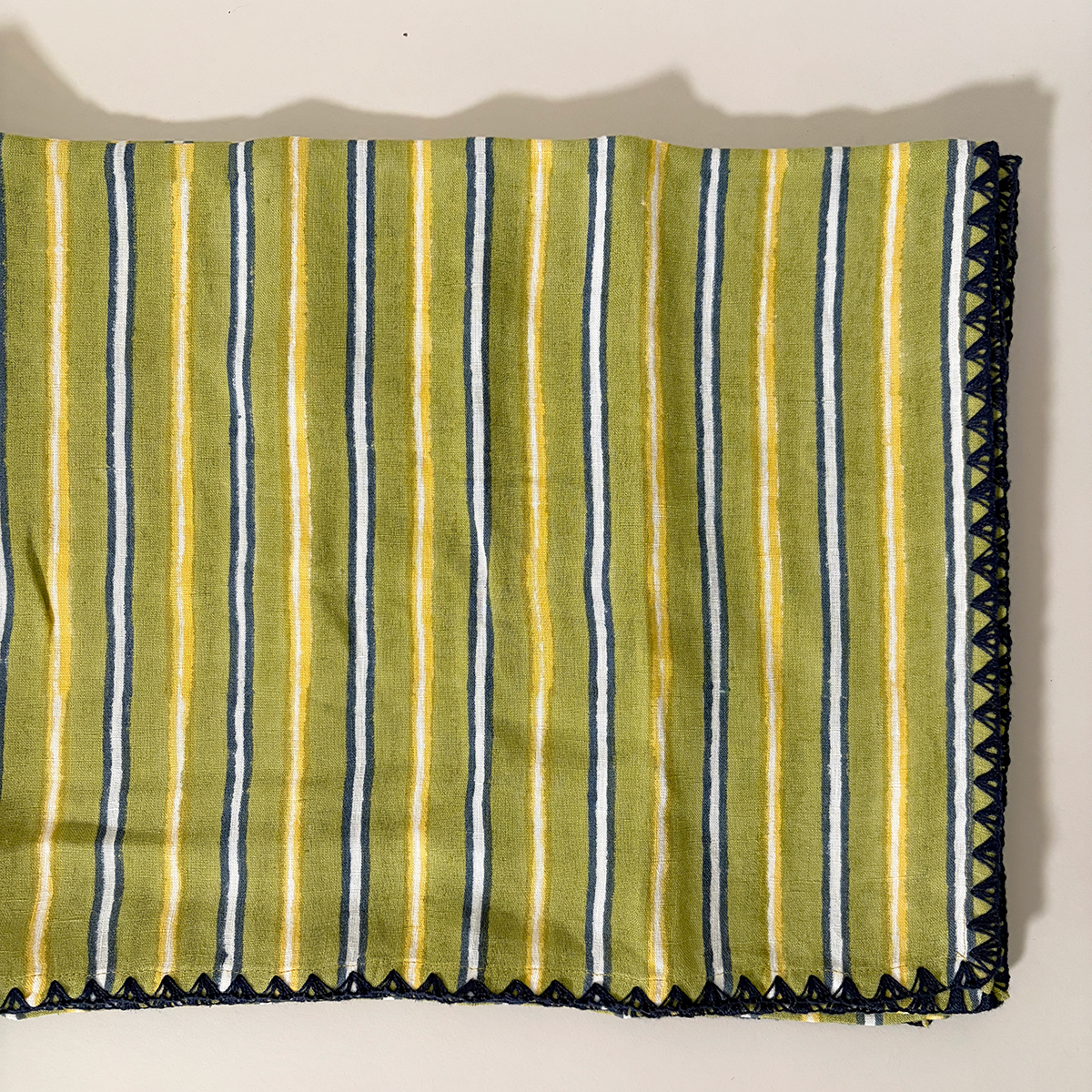 Striped Block Printed Tablecloth