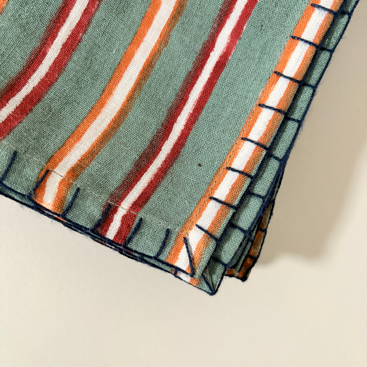 Striped Embroidered Edged Linen Napkins, Set of 2