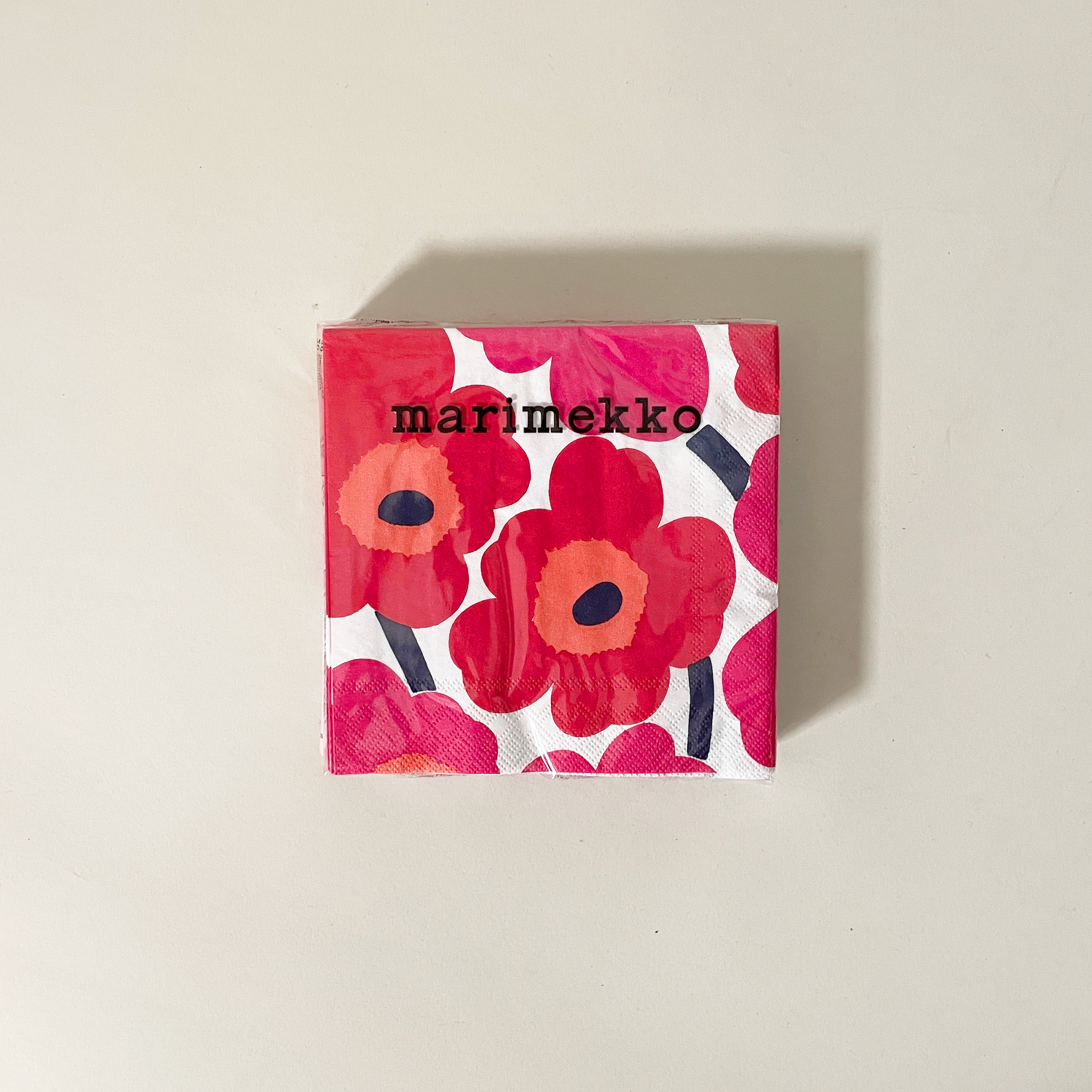 Red Marimekko Floral Paper Cocktail Napkins, Pack of 20