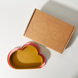 OYOY Living Design Cloud-Shaped Silicone Plate & Bowl Set for Children, Coral & Caramel with Box