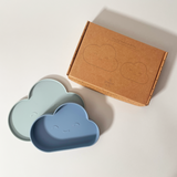 OYOY Living Design Cloud-Shaped Silicone Plate & Bowl Set for Children, Tourmaline & Pale Mint with Box