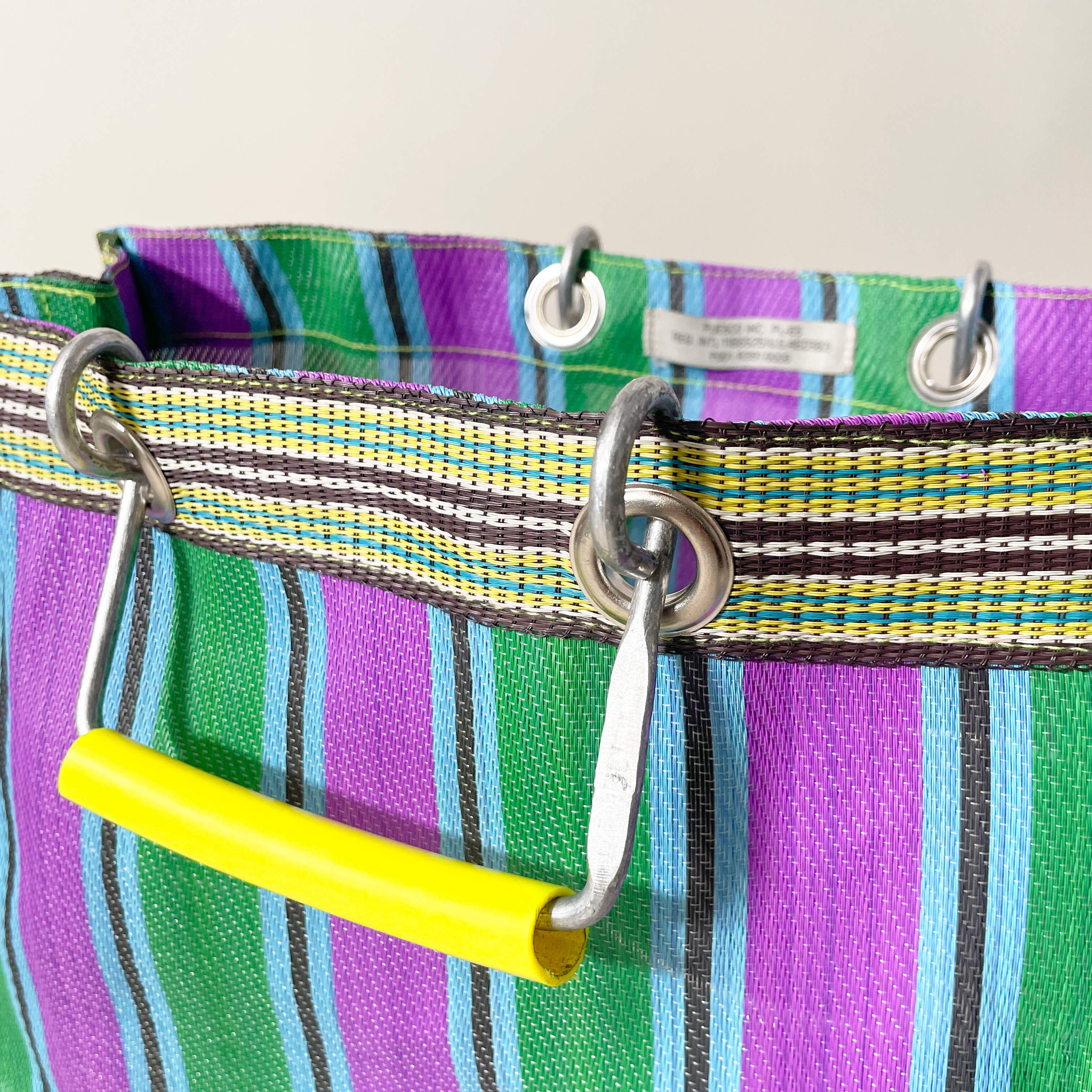 Puebco Striped Recycled Plastic Handle Tote, Purple & Green, Detail