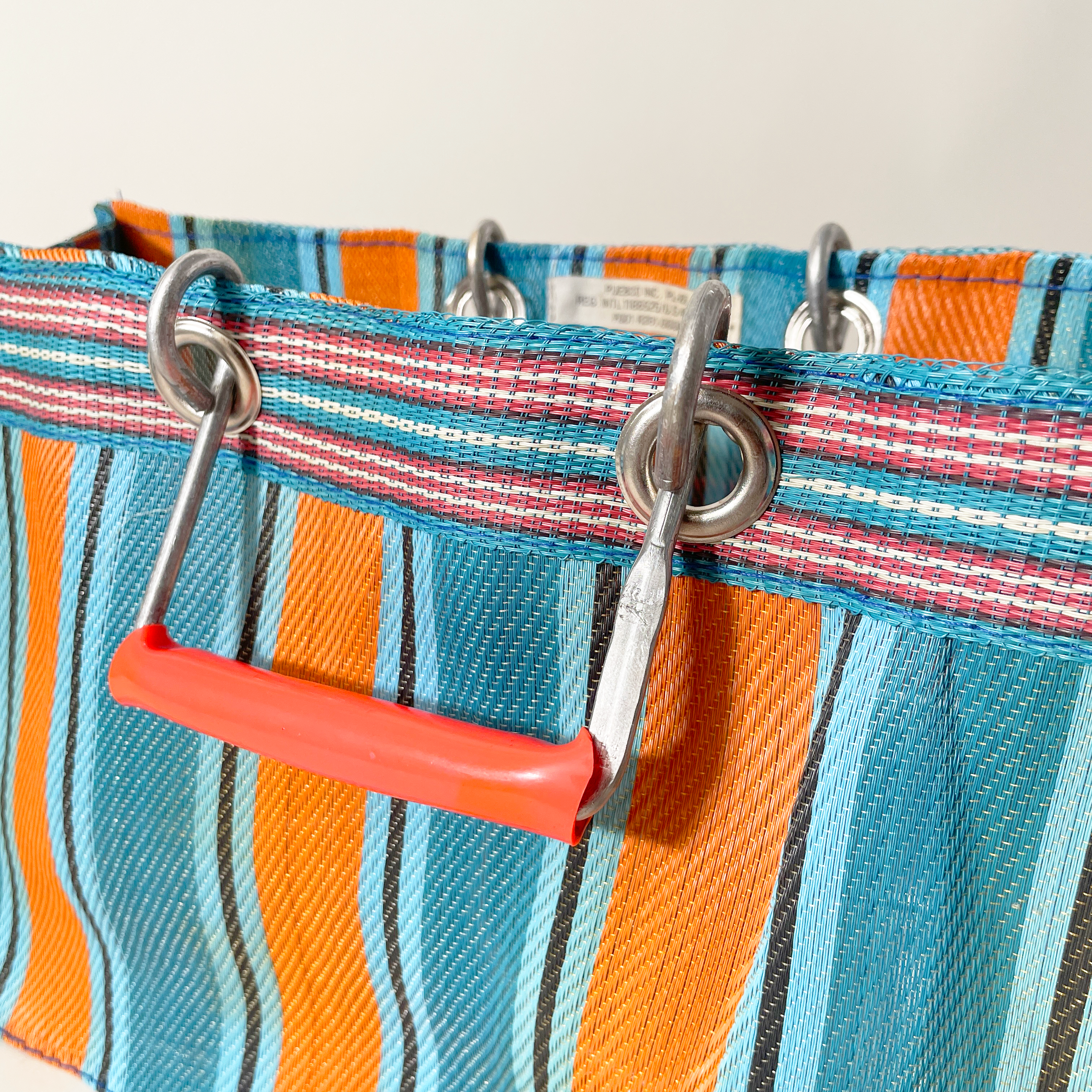 Puebco Striped Recycled Plastic Handle Tote, Blue & Orange, Detail