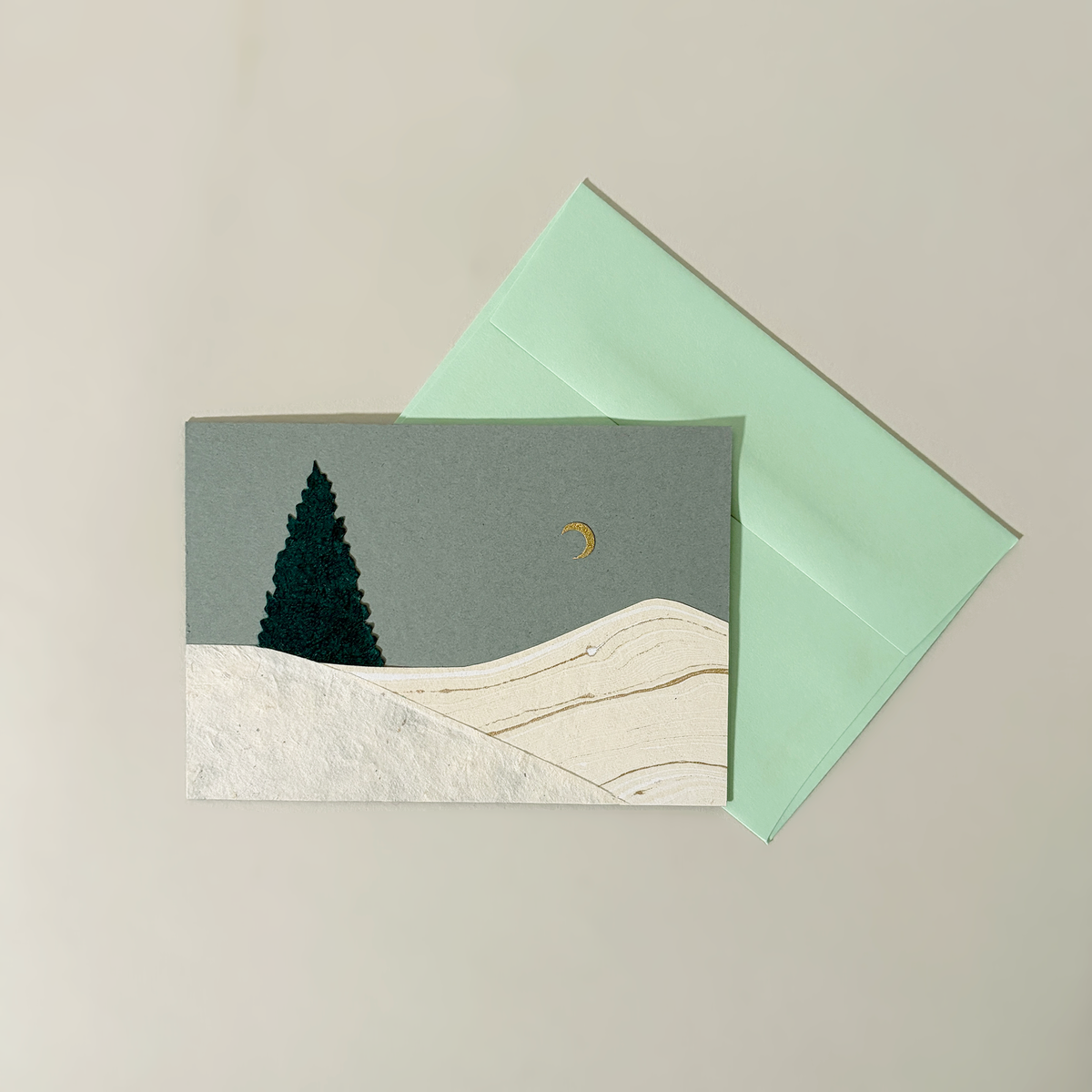 Winter Dusk Pines Landscape Collage Card