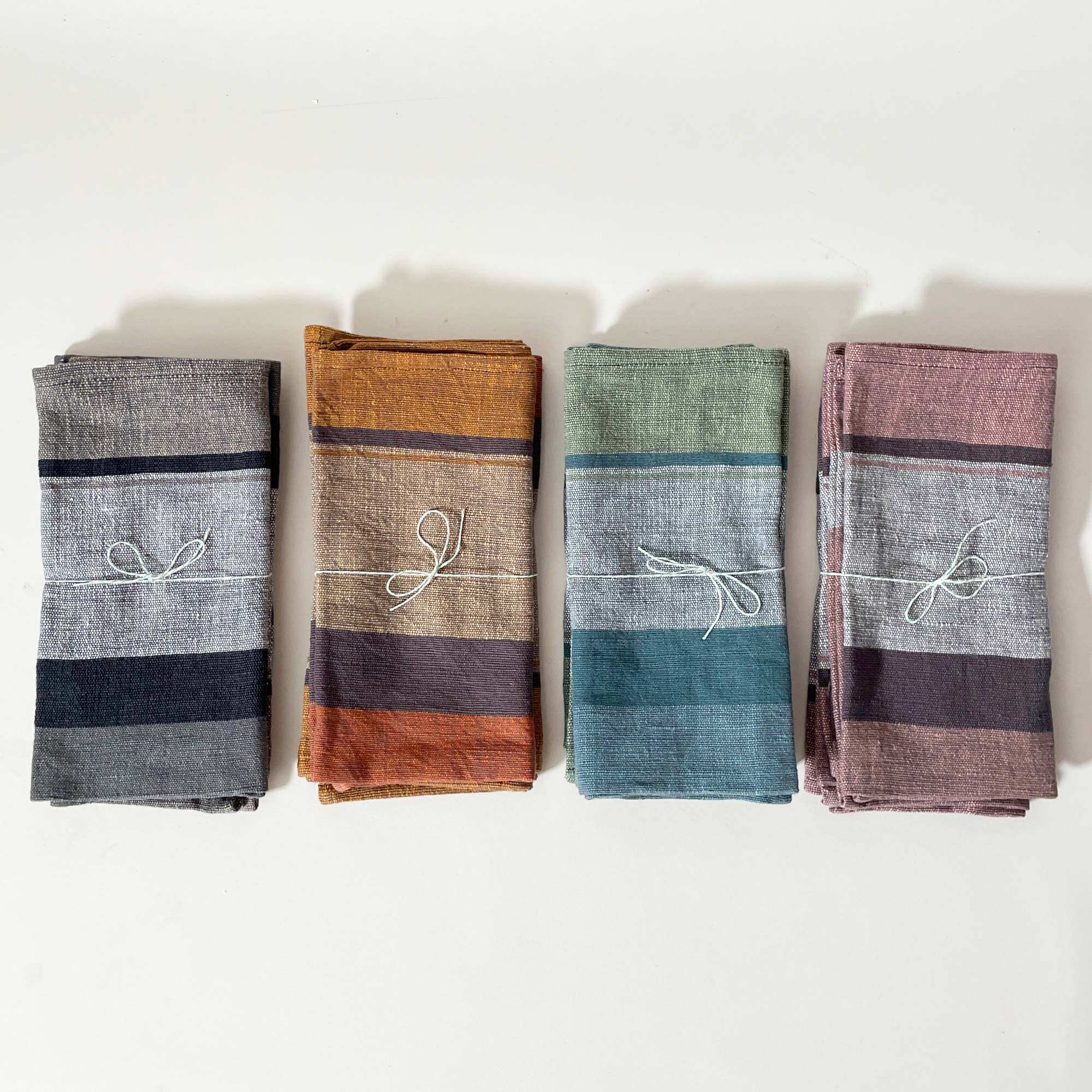 Sabahar Fair Trade Cotton Napkins, Set of 2 – Handwoven in Ethiopia - Gray, Copper, Flax, Blush