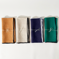 Stitched Border Linen Napkins, Set of 2