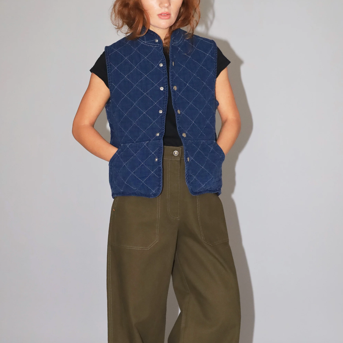 Quilted Snap Vest, Navy