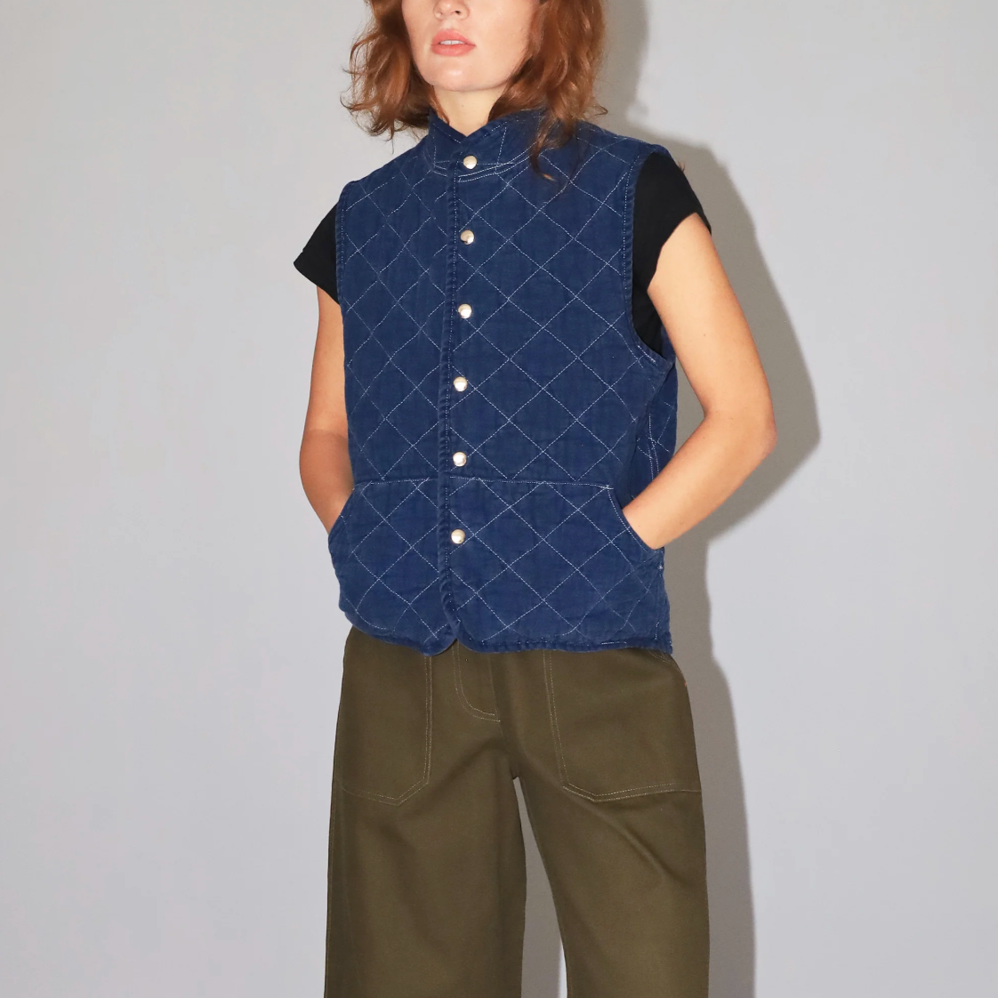 Quilted Snap Vest, Navy