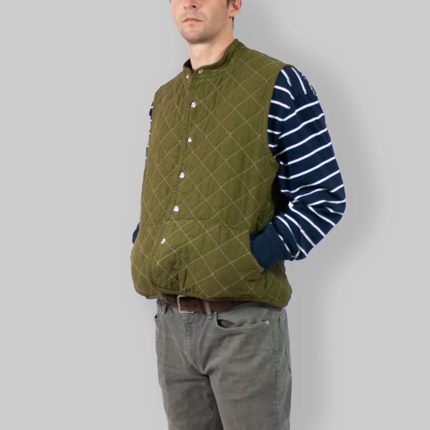 Quilted Snap Vest, Olive