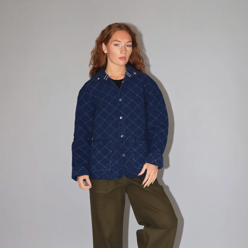Quilted Snap Jacket, Navy