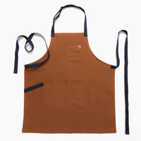 TIL Brown/Garam Apron with Navy Straps – Durable Cotton Poly Blend with Navy Straps