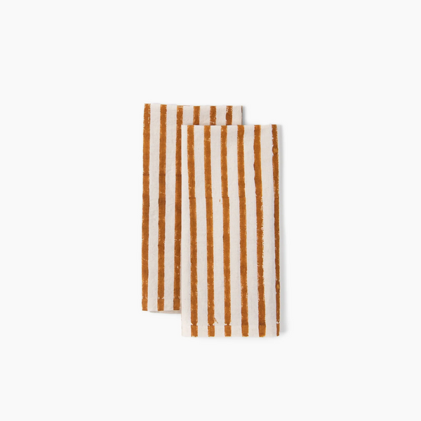 TIL Mustard Block Printed Napkins, Set of 4 – 100% Cotton, 20 × 20 in.