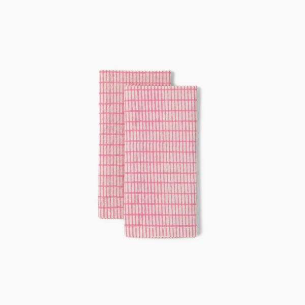 TIL Pink Block Printed Napkins, Set of 4 – 100% Cotton, 20 × 20 in.