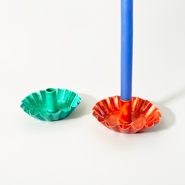 Talking Tables Scalloped Metal Candle Holders, Turquoise & Blood Orange