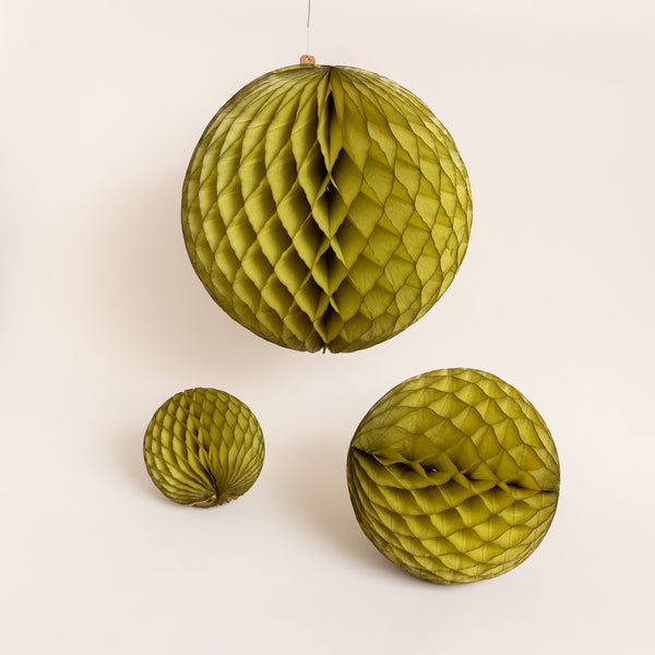The Conscious Honeycomb Paper Ball Decorations, Set of 3, Olive