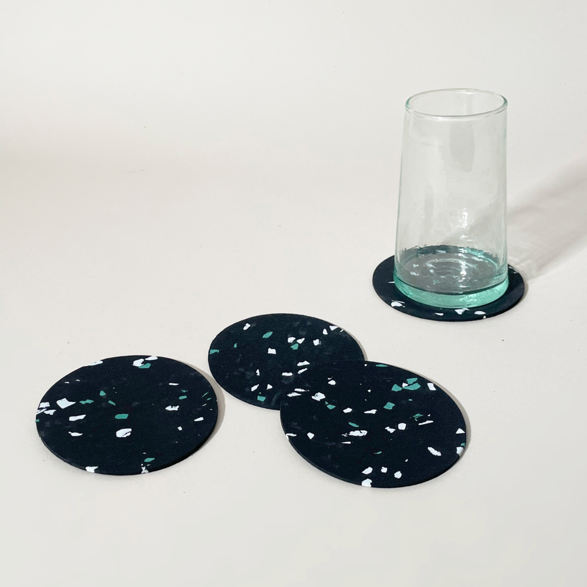 Tortuga Forma Cosmos Coaster Set, Terrazzo Black - Durable Recycled Rubber