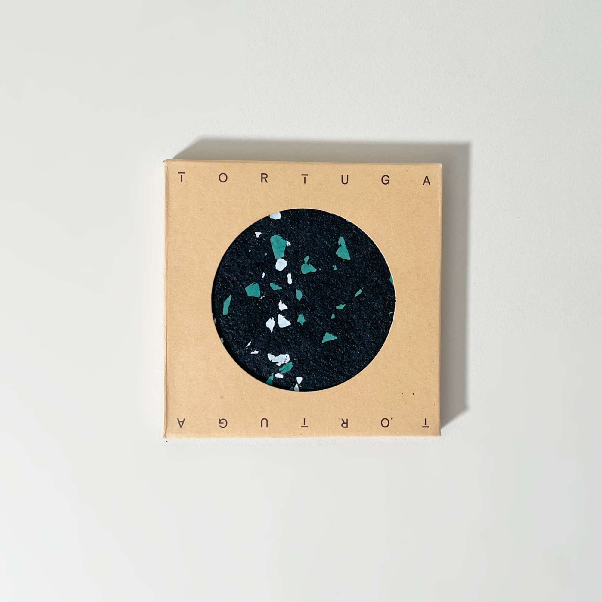 Tortuga Forma Cosmos Coaster Set, Terrazzo Black - Durable Recycled Rubber - Box