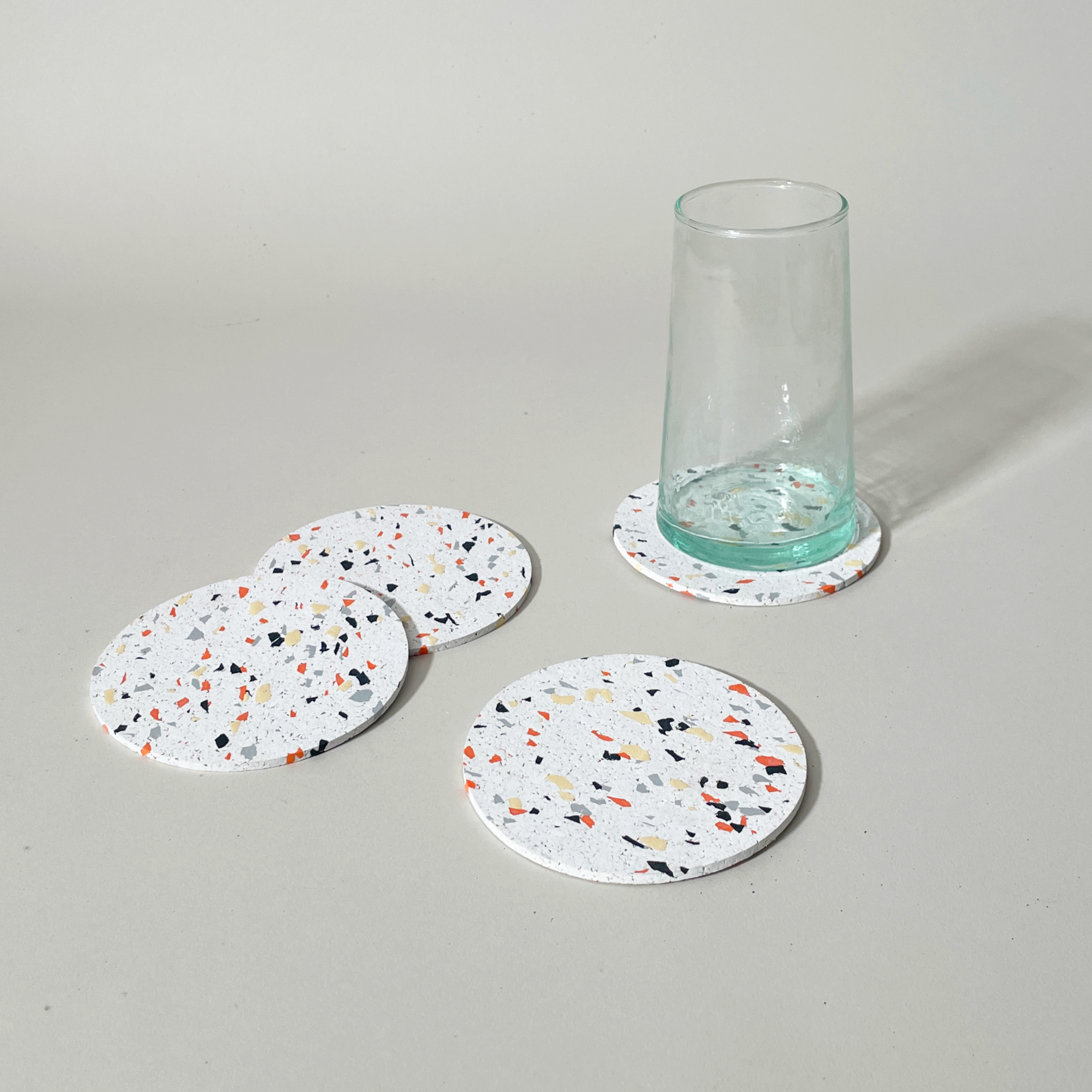 Tortuga Forma Cosmos Coaster Set, White Terrazzo - Durable Recycled Rubber
