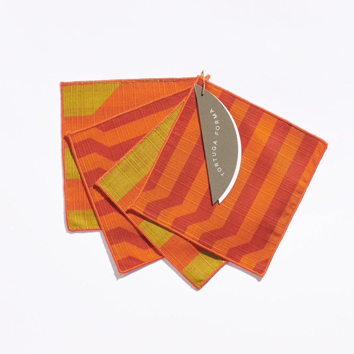 Tortuga Forma Double-Sided Cocktail Napkin Set, Vermillion Stripe - 100% Cotton Shantung, 5" x 5"
