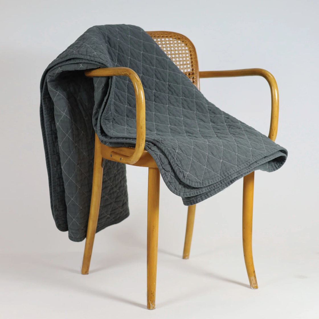 Utility Canvas Charcoal Throw Blanket – Soft, Durable 100% Cotton Quilted