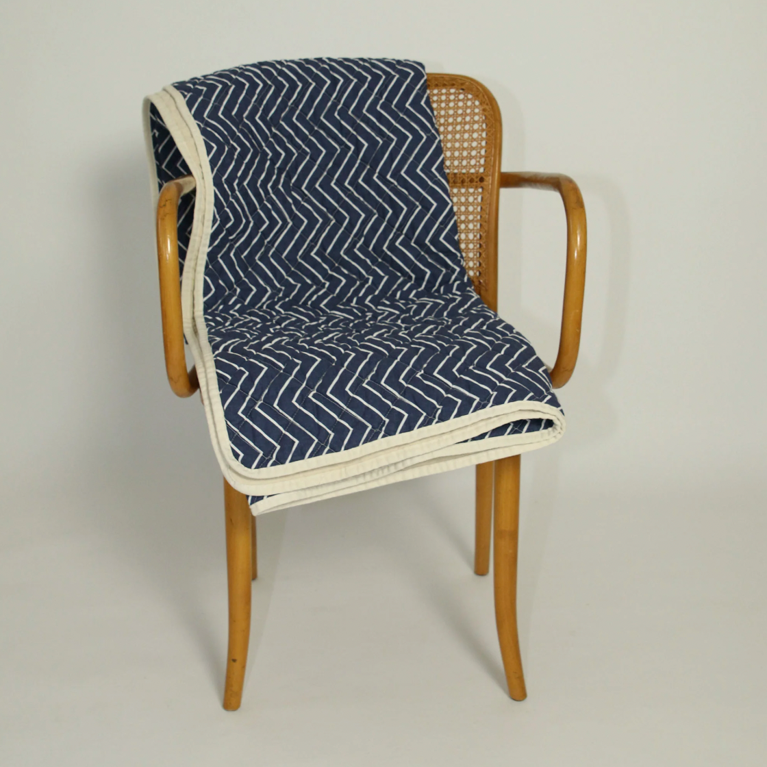 Utility Canvas Navy Chevron Print Throw Blanket – 100% Cotton Quilted