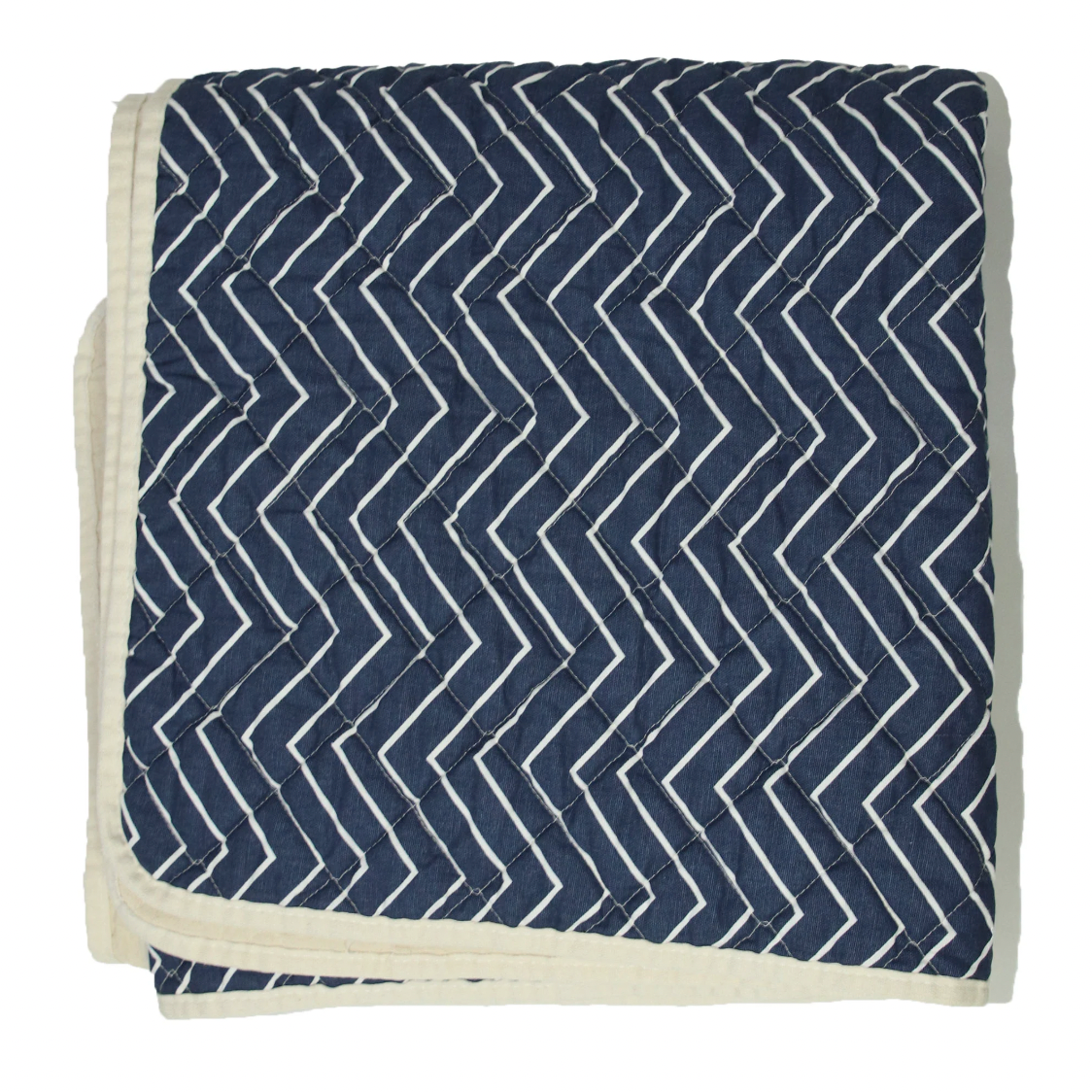 Utility Canvas Navy Chevron Print Throw Blanket – 100% Cotton Quilted