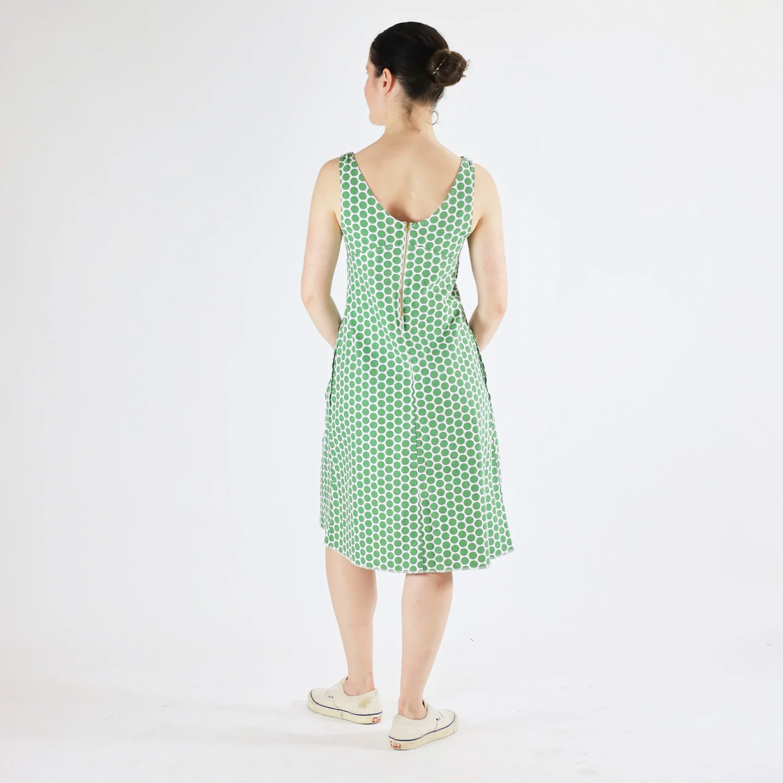 Utility Canvas Slip Dress, Green Dot – Lightweight Summer Dress - Back