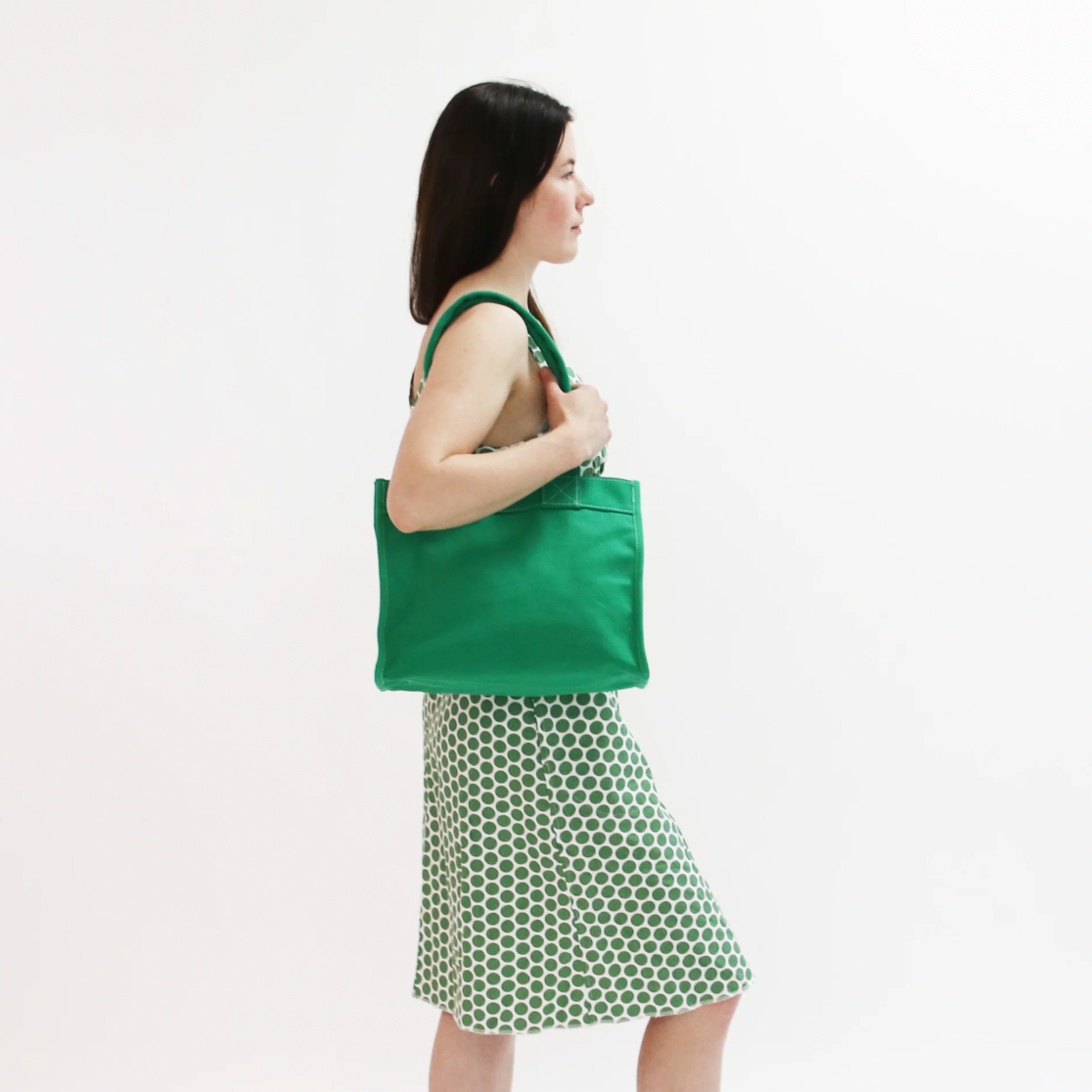 Utility Canvas Slip Dress, Green Dot – Lightweight Summer Dress - Side