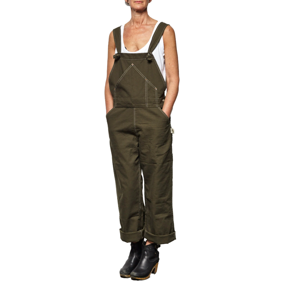 Utility Canvas Unisex Olive Overalls – Durable, Pre-Shrunk Cotton Canvas