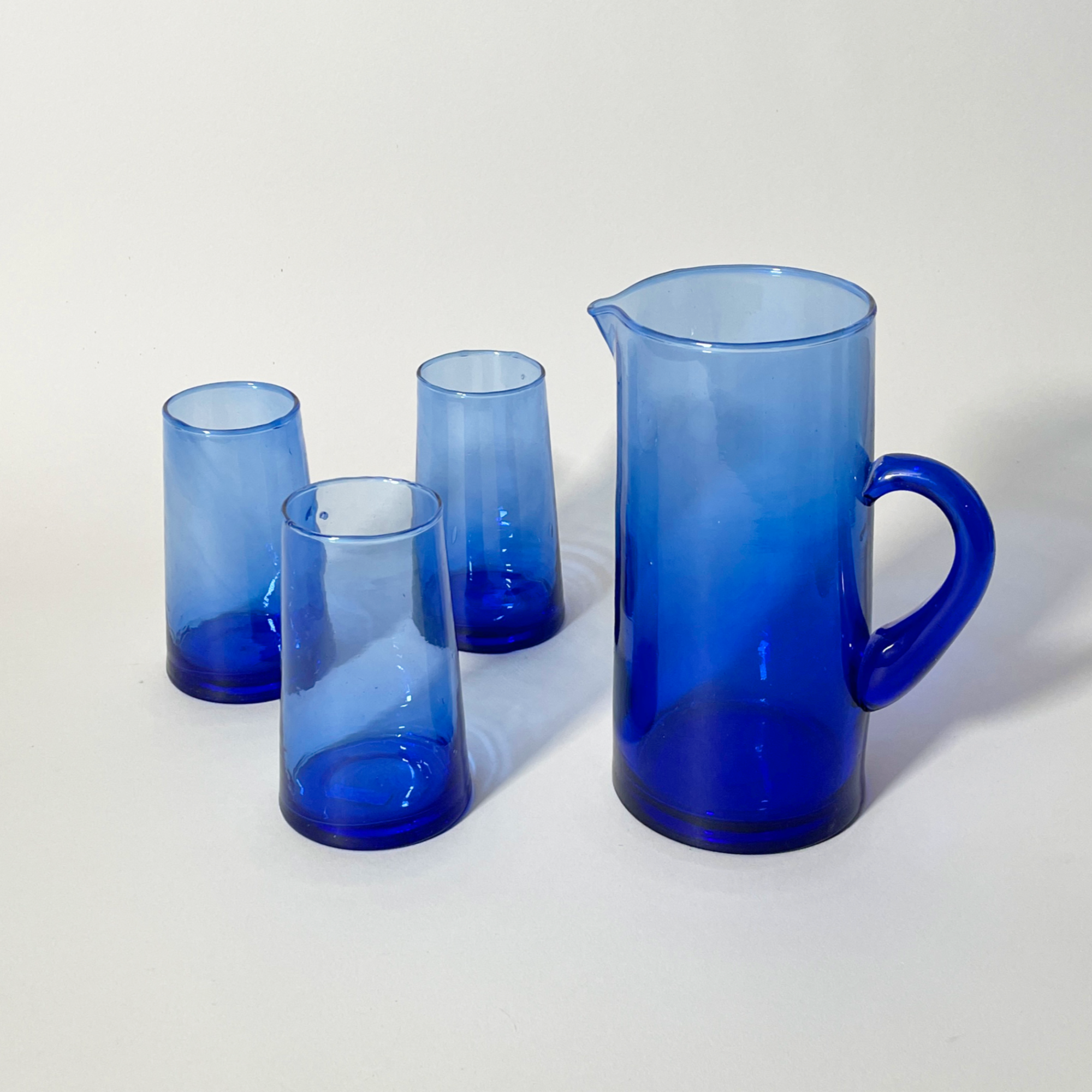 Verve Culture Moroccan Recycled Glass Pitcher and Glasses, Blue – Hand-Blown Design