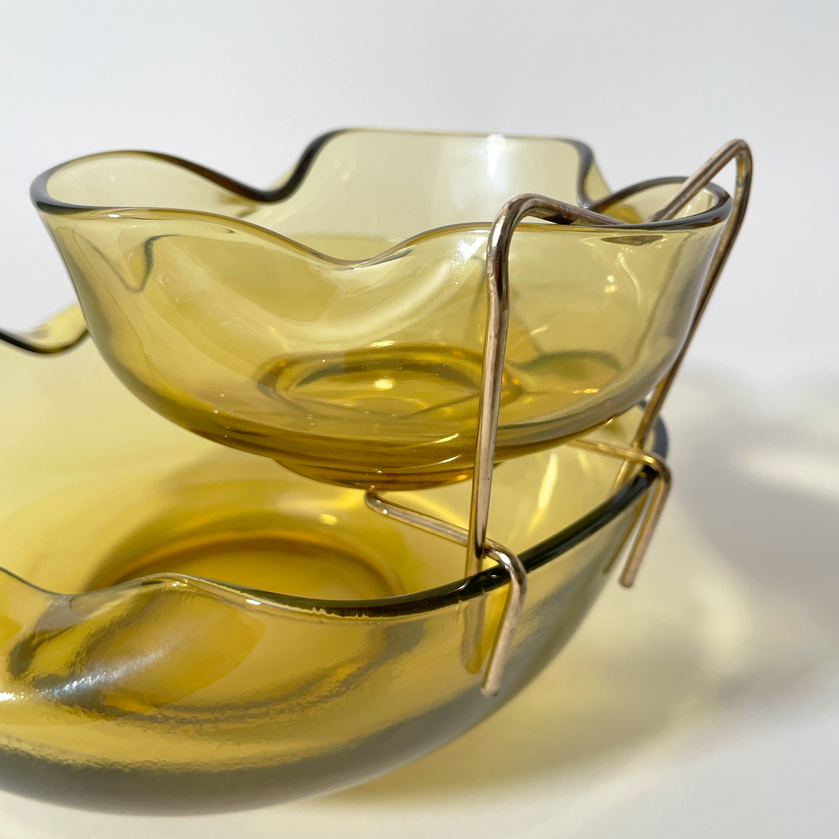 Vintage Amber Glass Chip & Dip Serving Set