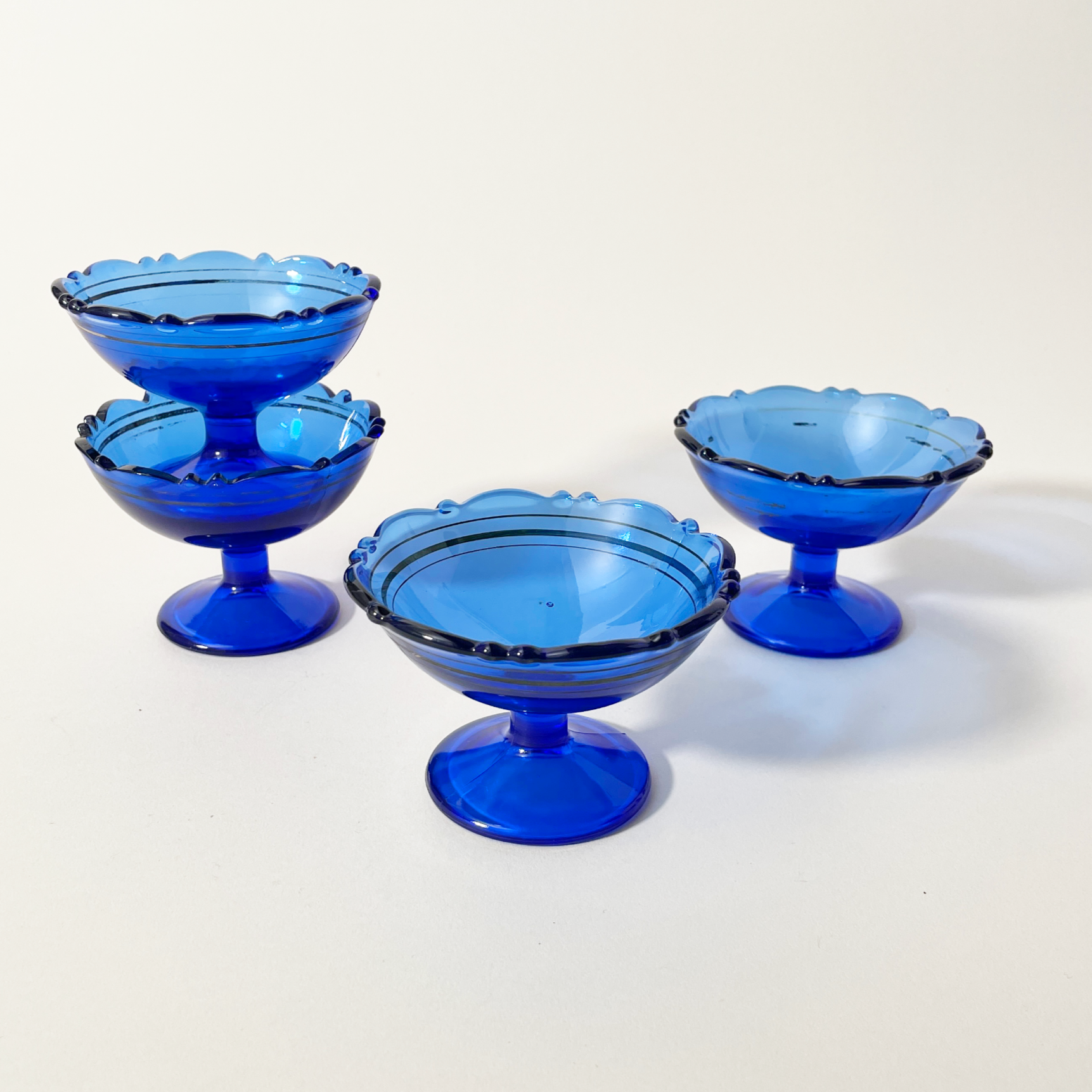 Vintage Blue Glass Scalloped Coupes