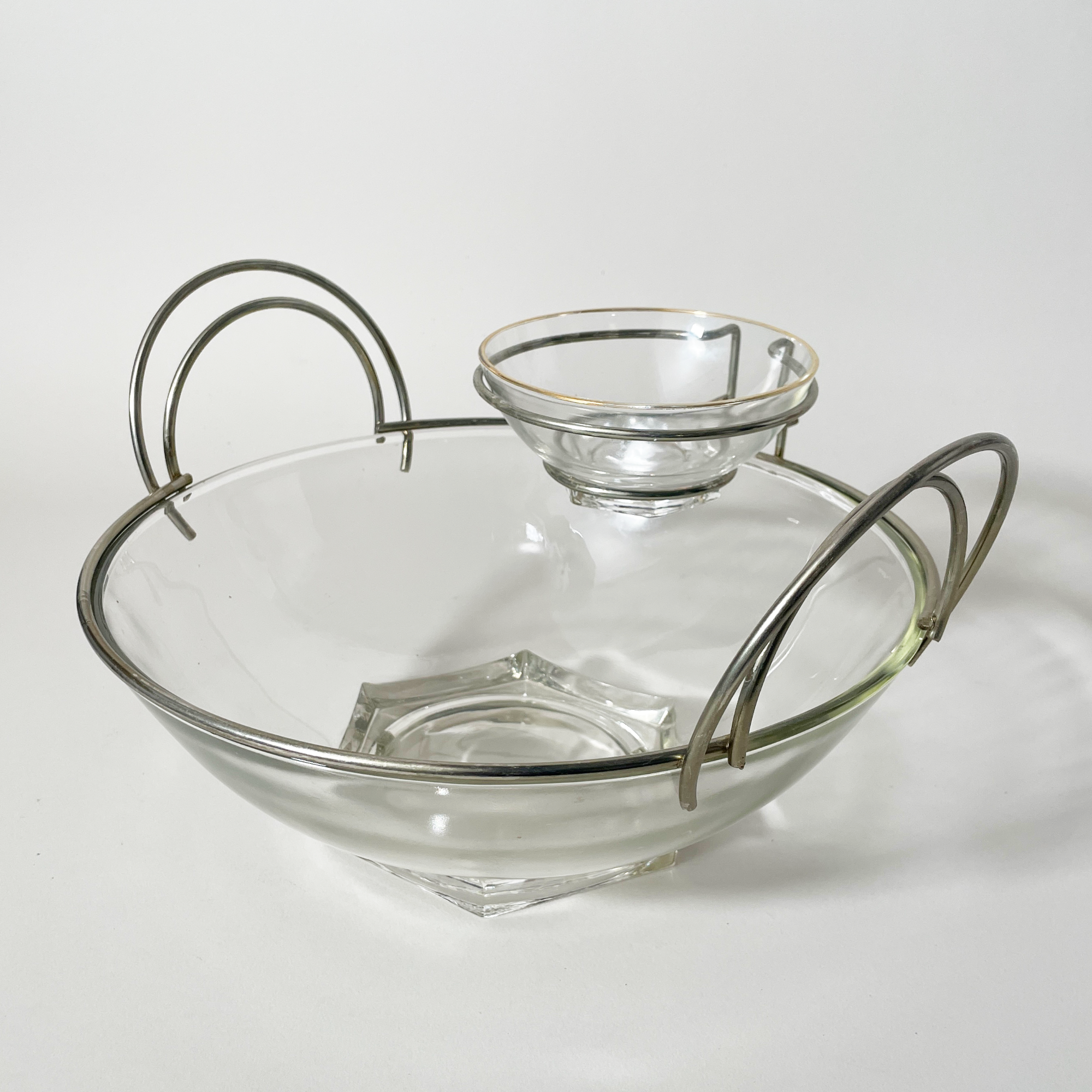 Vintage Handled Glass Chip & Dip Serving Set
