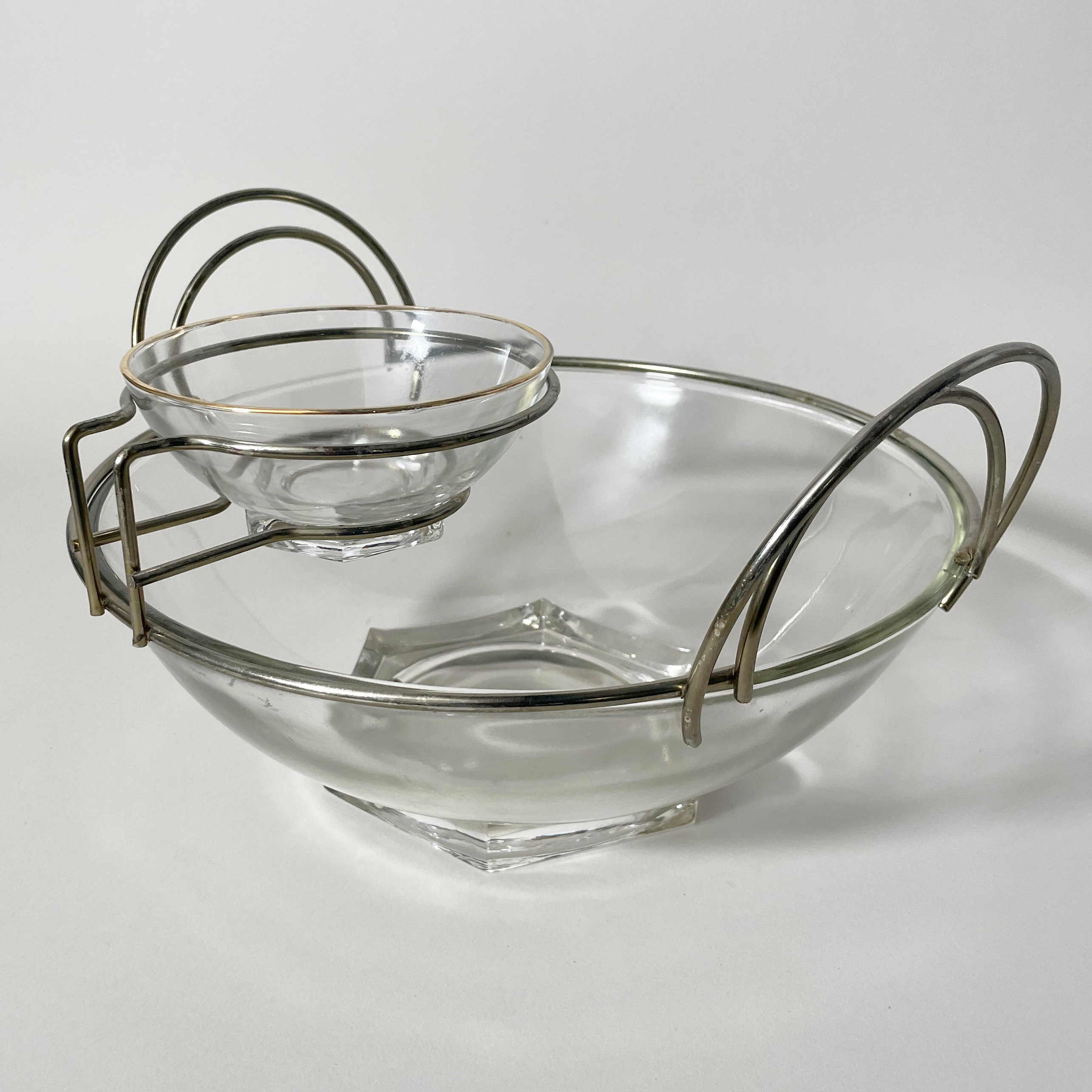 Vintage Handled Glass Chip & Dip Serving Set