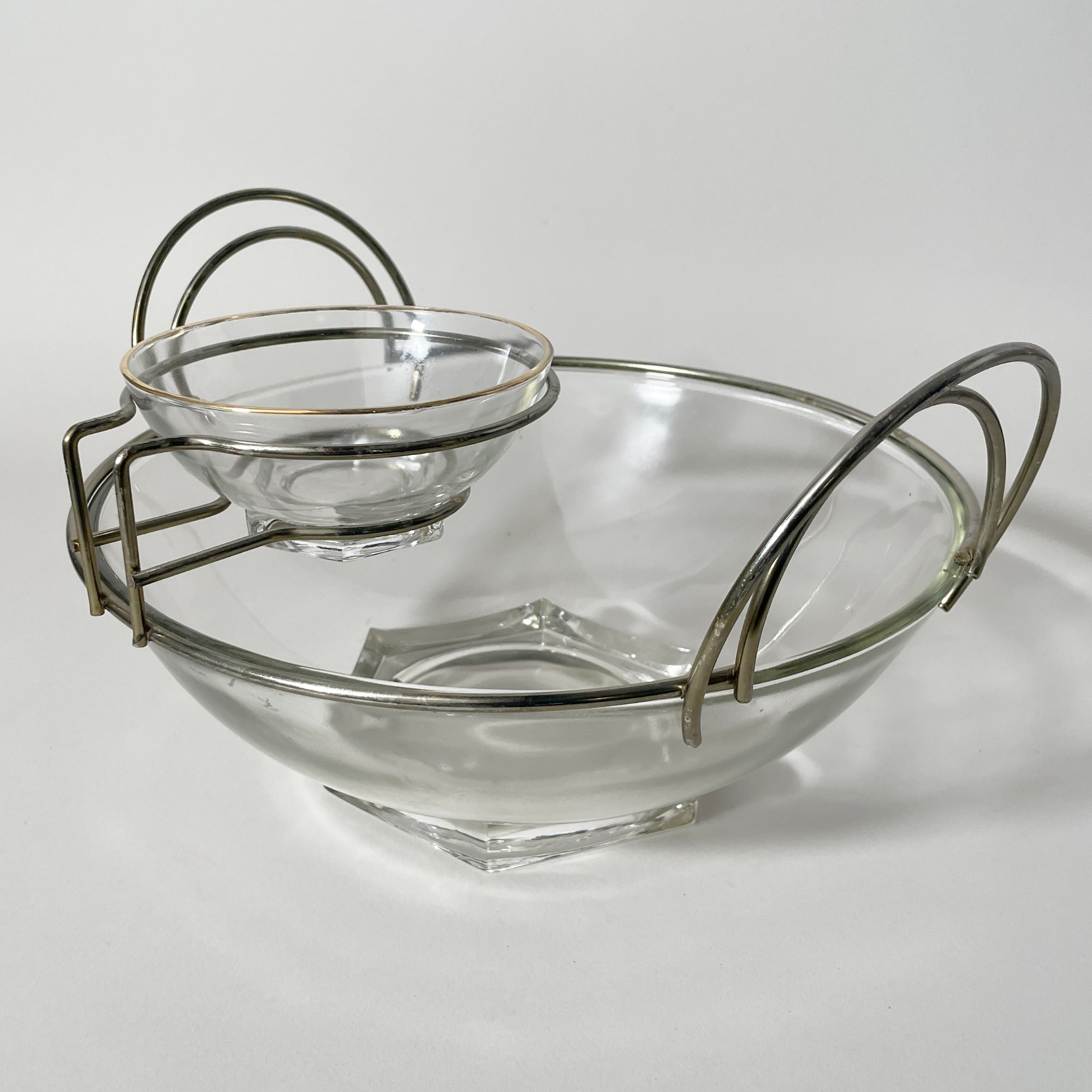 Vintage Handled Glass Chip & Dip Serving Set, Detail